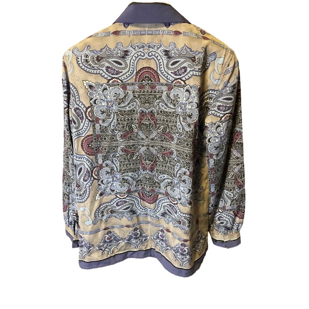 Vintage Allison Daley 10 Long Sleeve Button Up Decorative Print Blouse Colorful